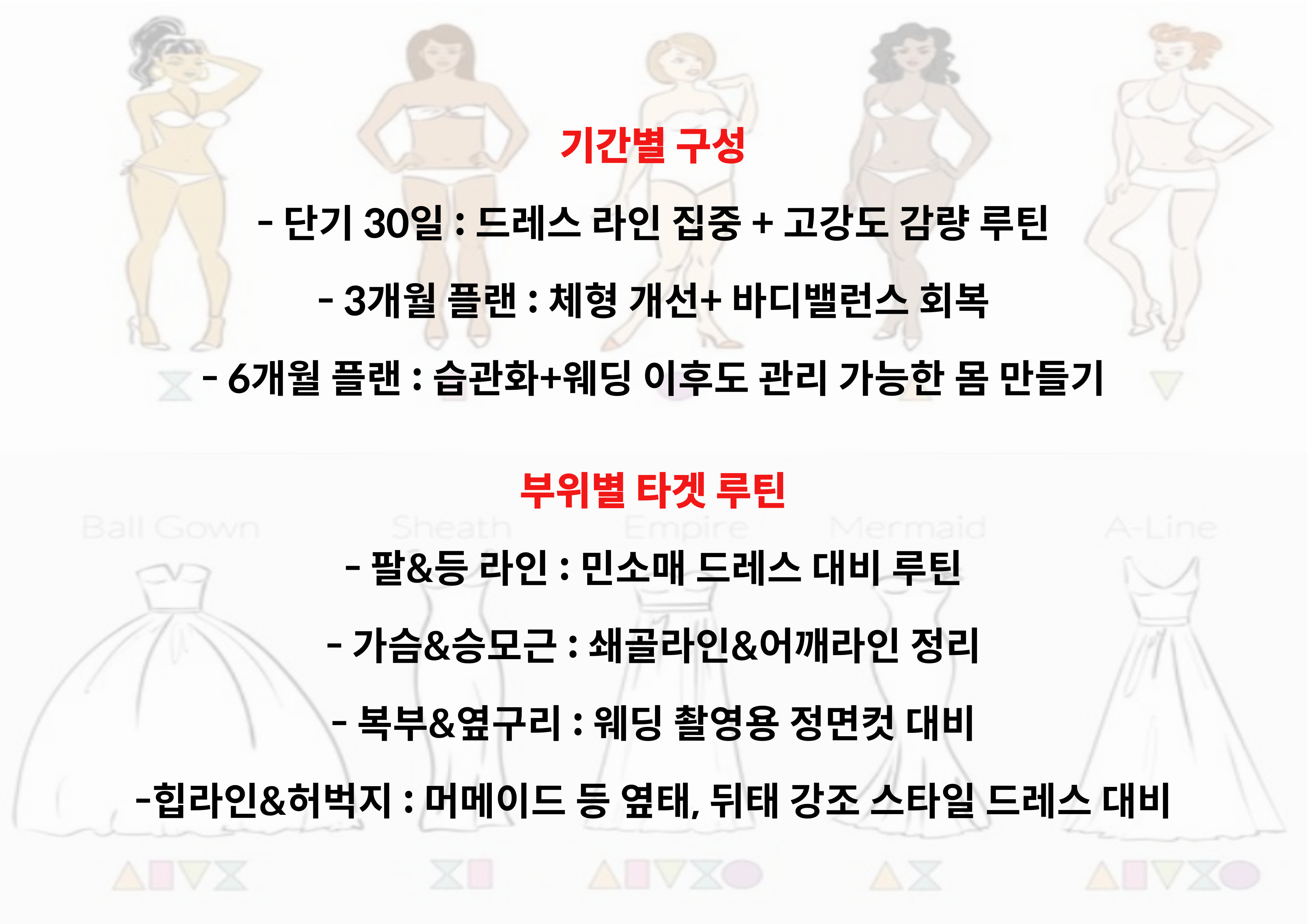 웨딩 준비 기간별 구성과 부위별 루틴 안내